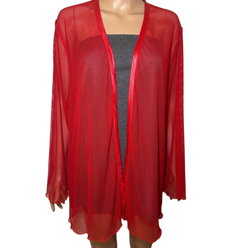 Savage X Fenty Women's M/L Red Glossy Flossy Fishnet Robe Sexy Romantic‎